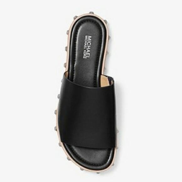 Michael Kors Ellen Studded black Leather Slide Sandal - Picture 2 of 10
